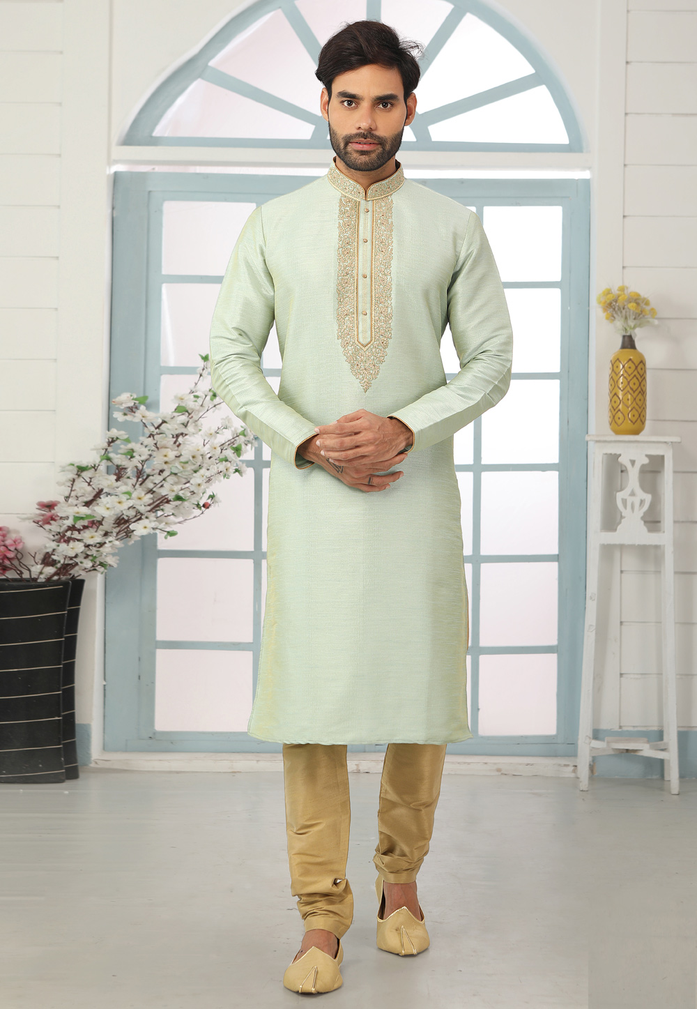 Light Green Art Silk Kurta Pajama 222406