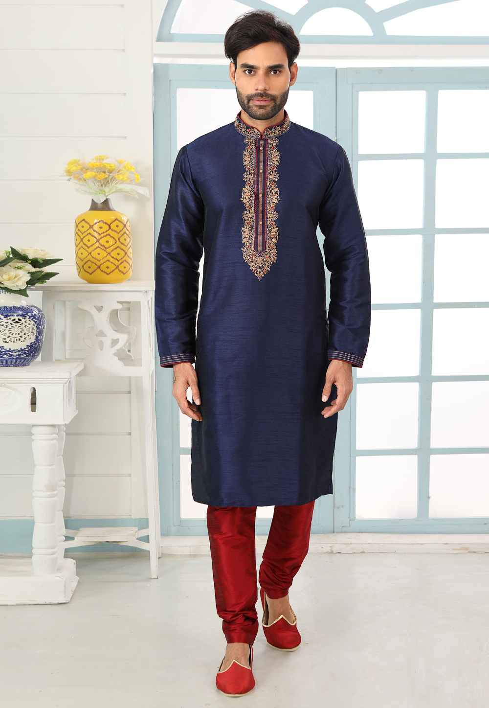 Navy Blue Art Silk Kurta Pajama 222412