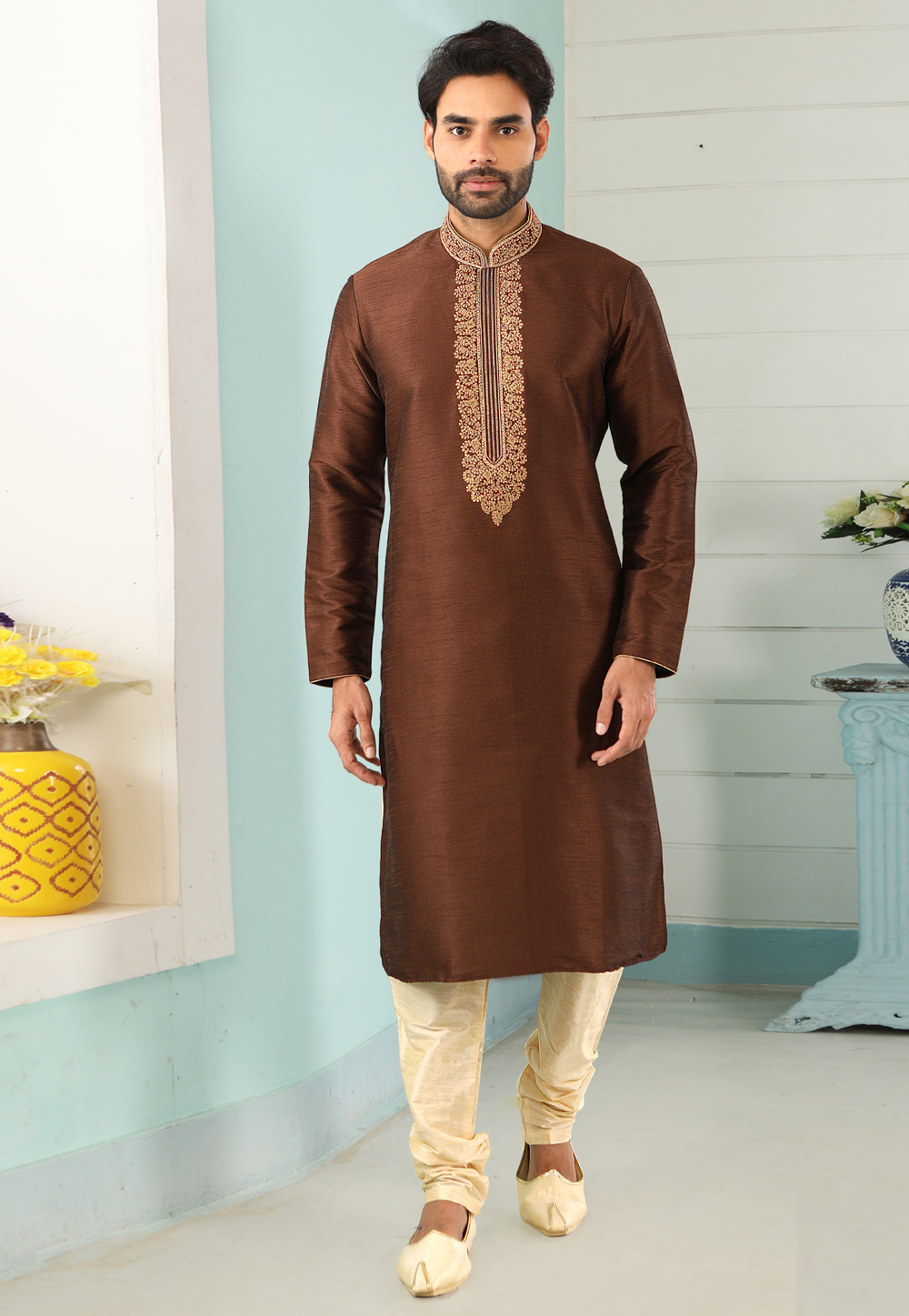 Brown Art Silk Kurta Pajama 222417