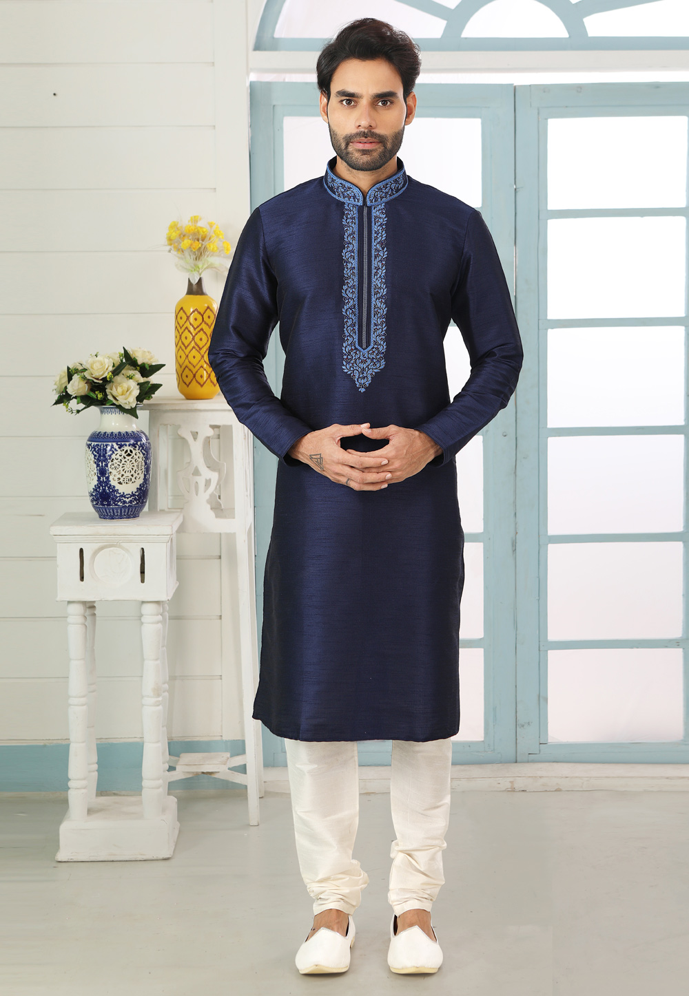Navy Blue Art Silk Kurta Pajama 222418