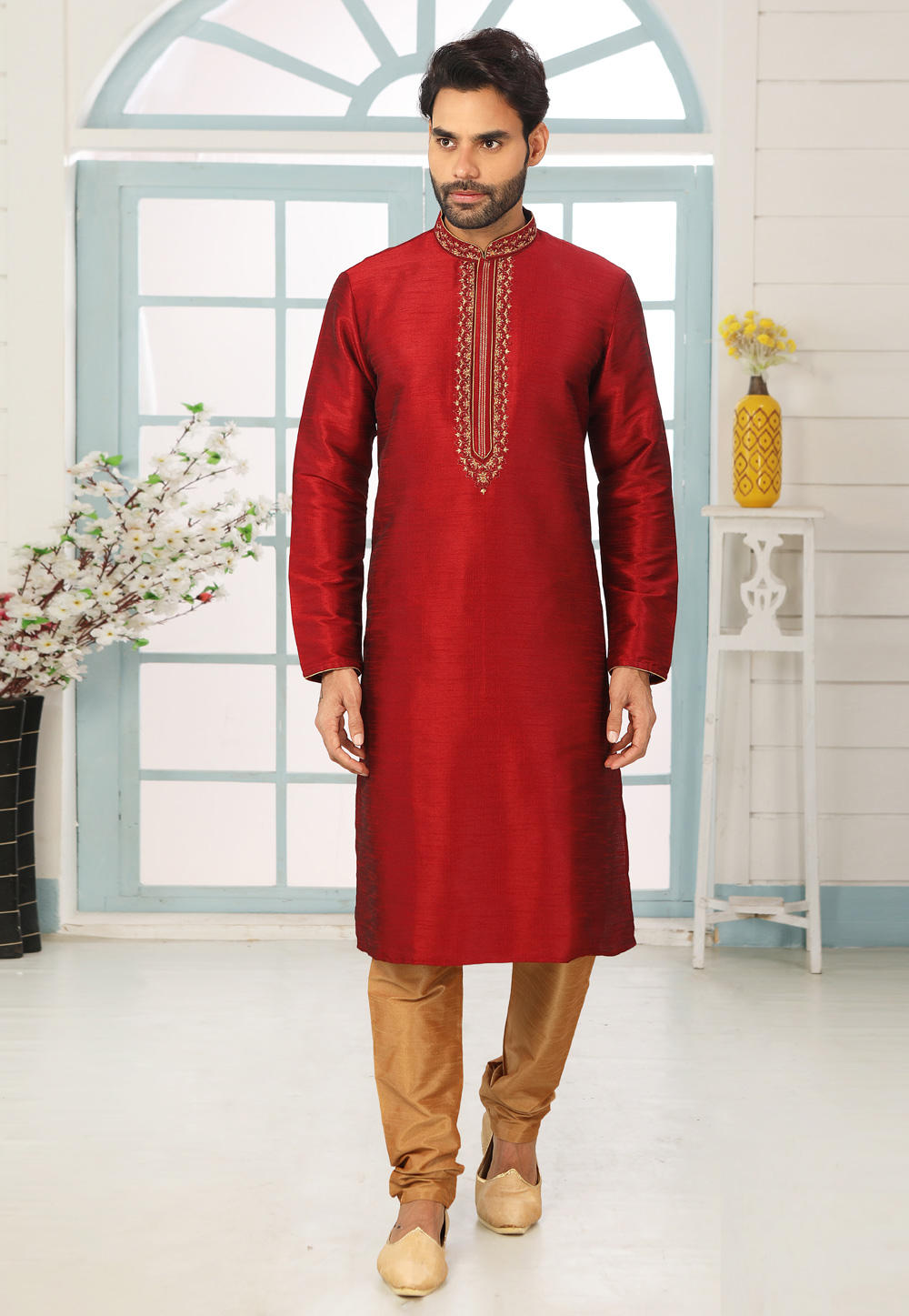 Maroon Art Silk Kurta Pajama 222420