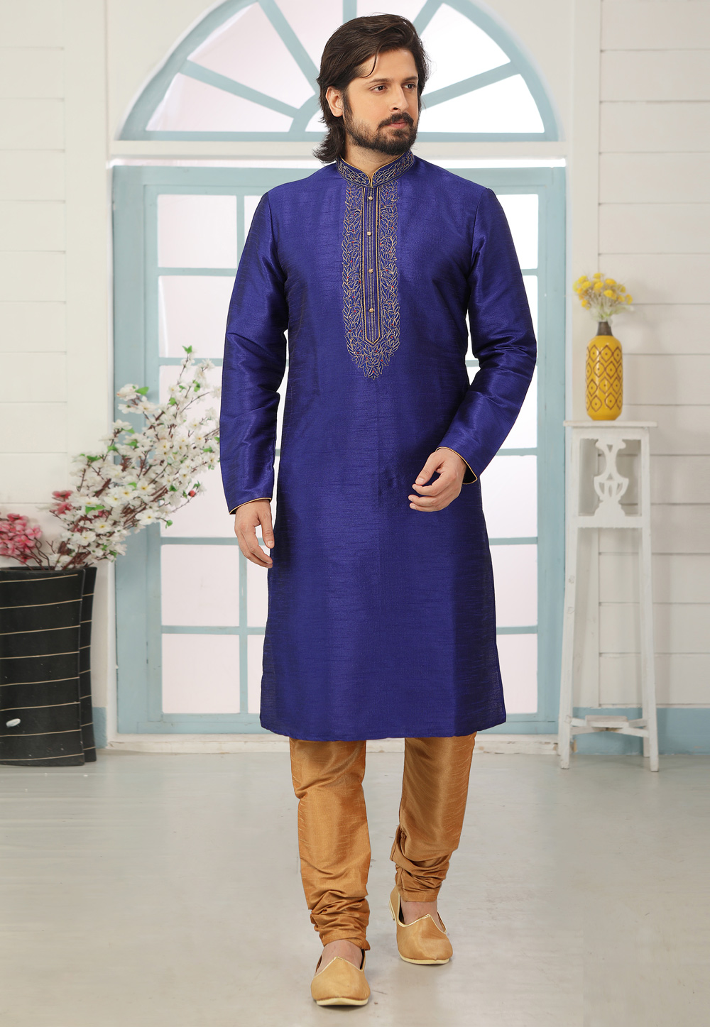 Blue Art Silk Kurta Pajama 222421