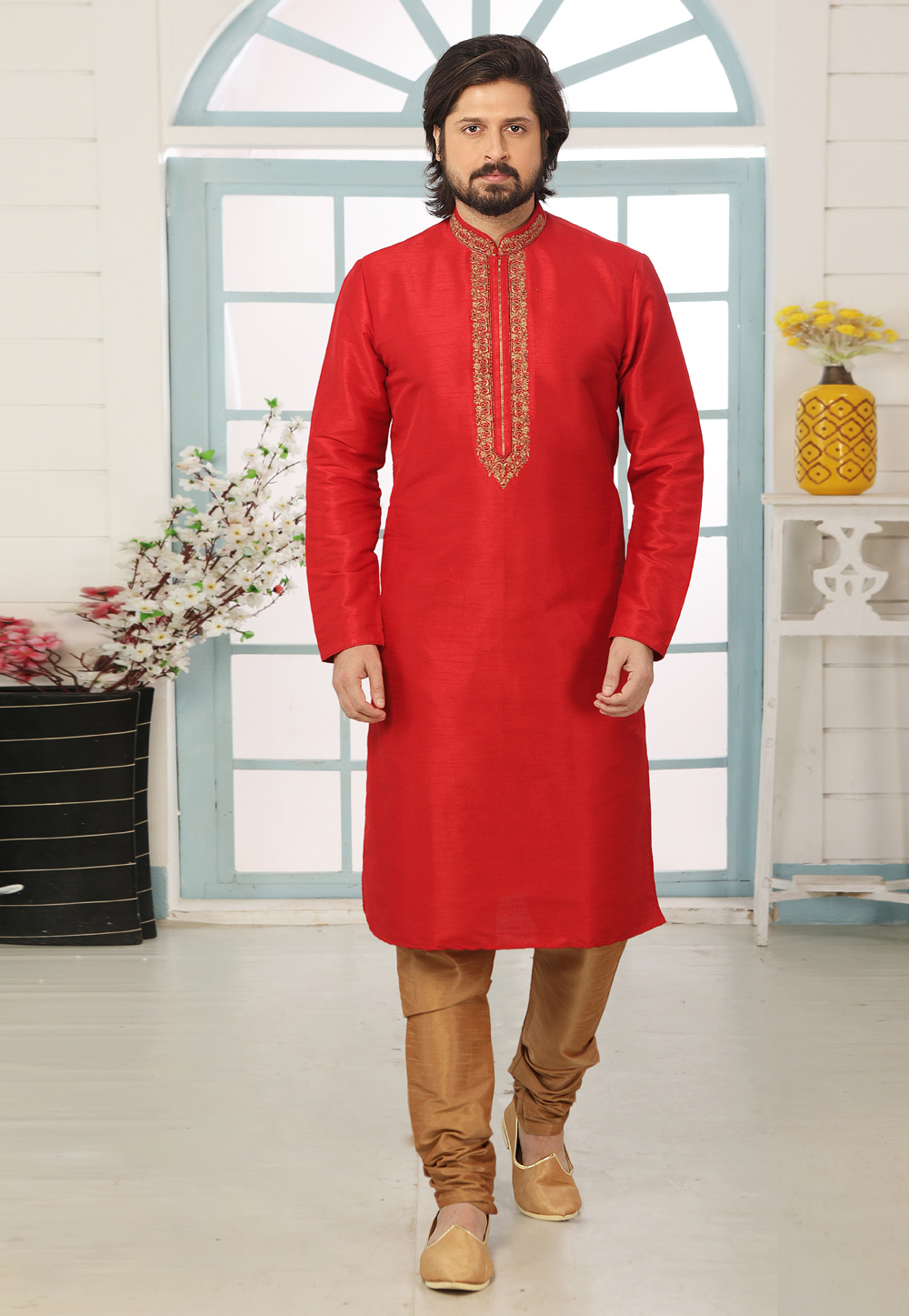 Red Art Silk Kurta Pajama 222424