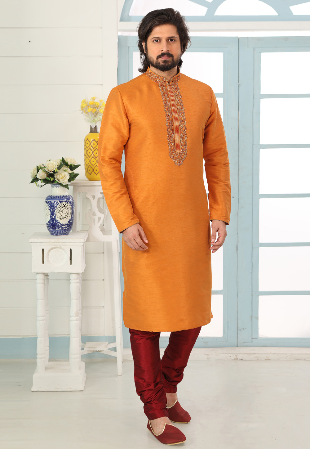 Orange Art Silk Kurta Pajama 222425