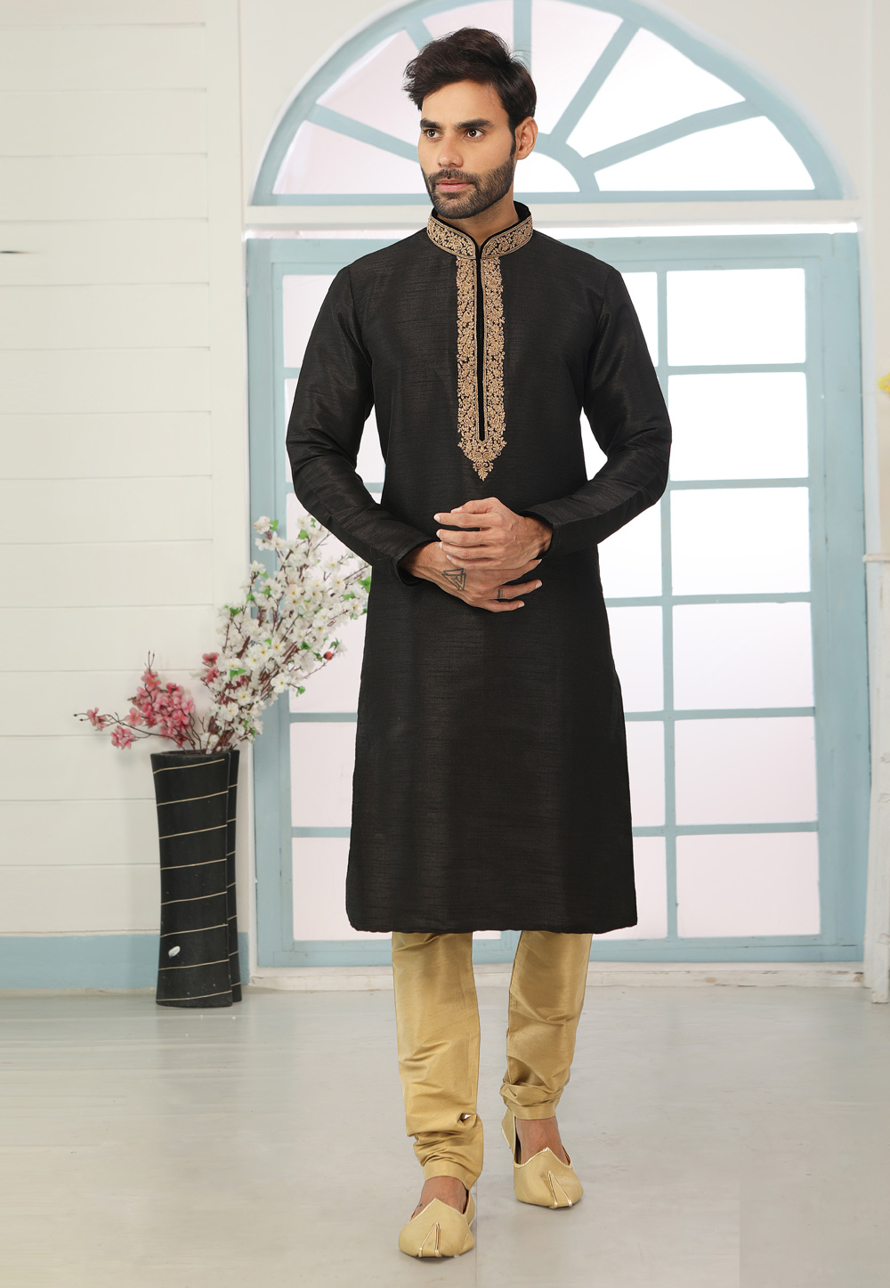 Black Art Silk Kurta Pajama 222426