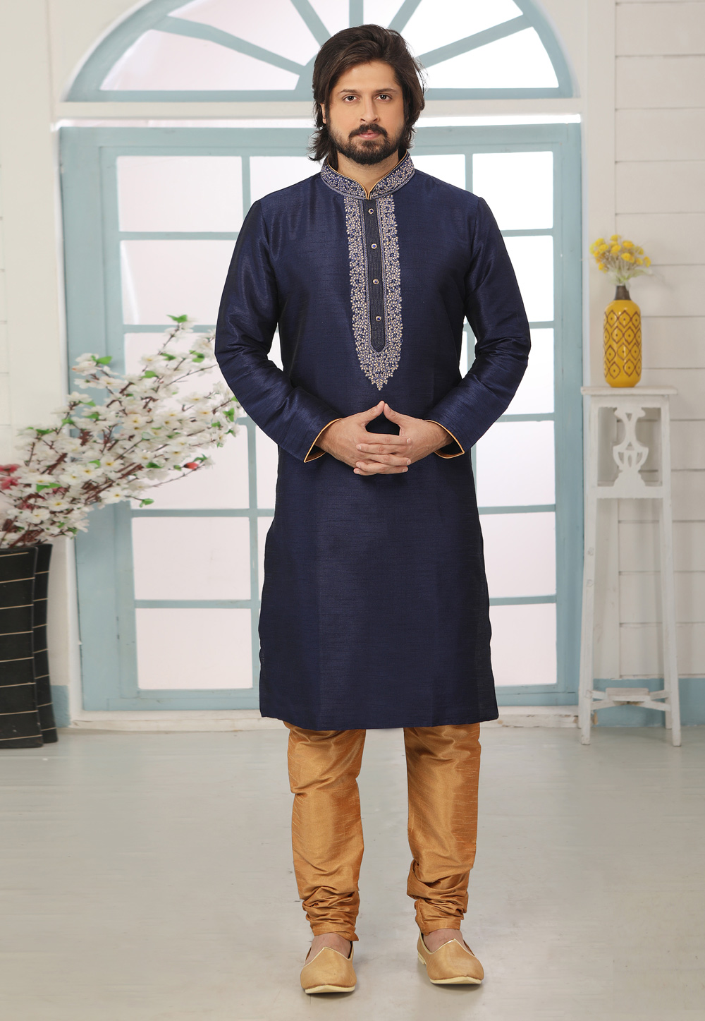 Navy Blue Art Silk Kurta Pajama 222428