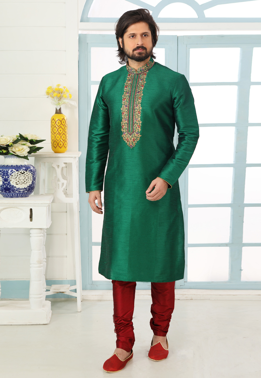 Green Art Silk Kurta Pajama 222431