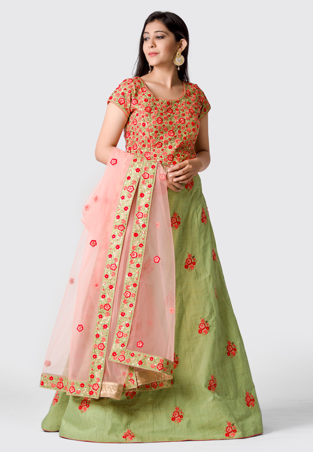 Green Silk Long Anarkali Suit 154586