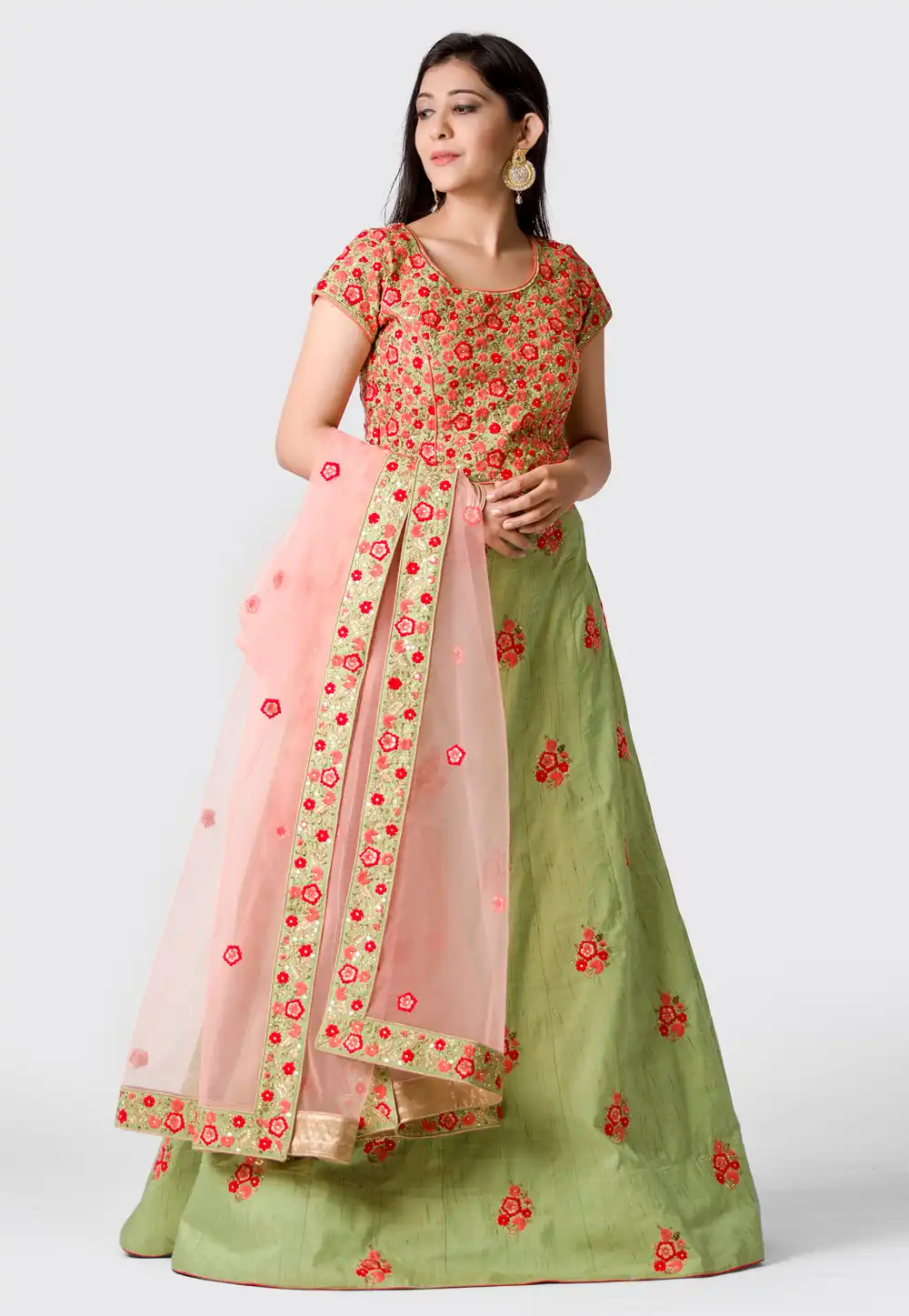 Green Silk Long Anarkali Suit 154586