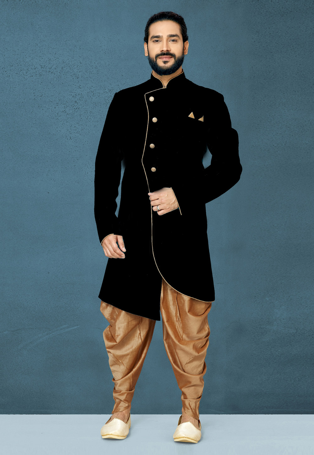 Black Art Silk Indo Western Suit 244621