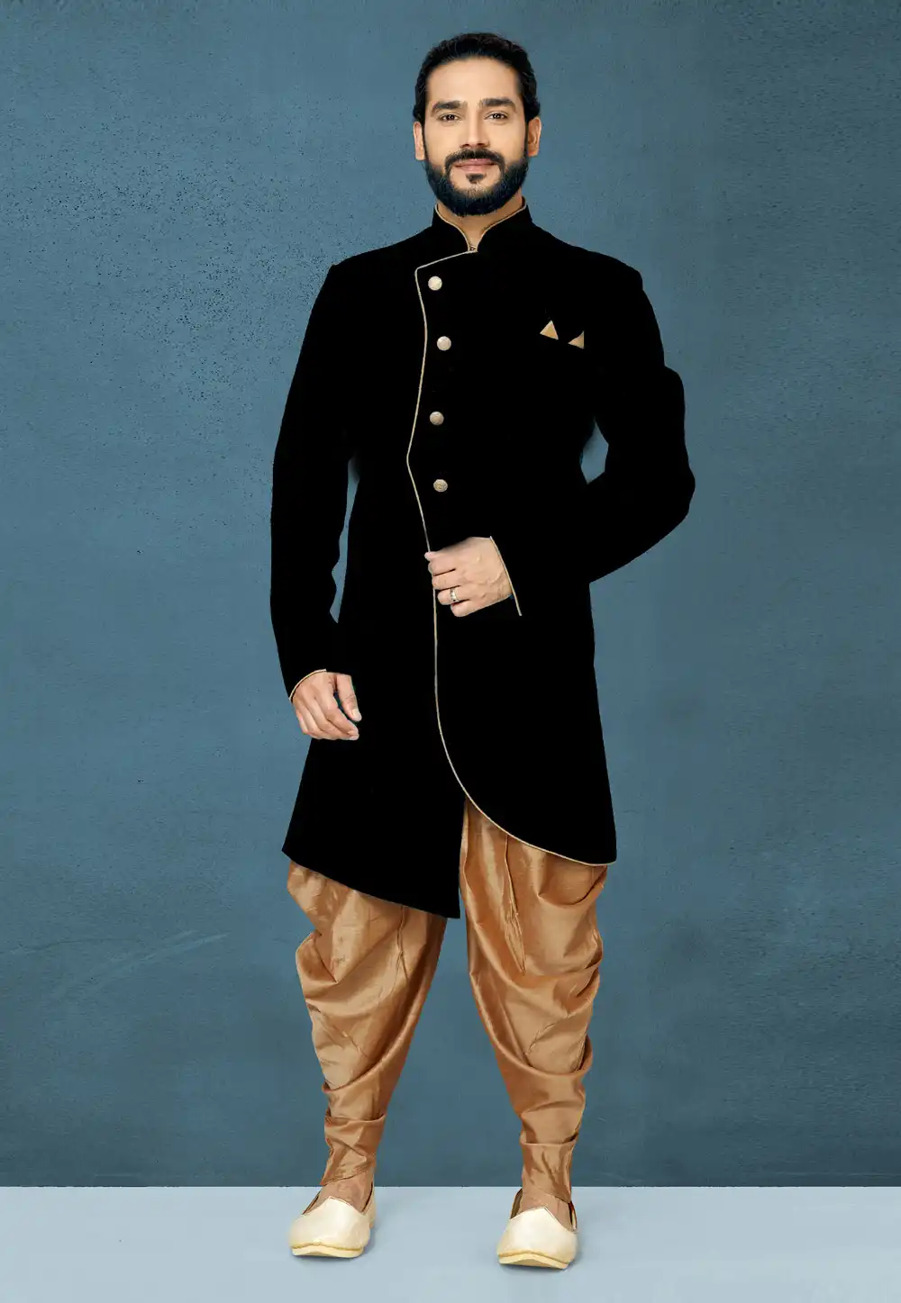 Black Art Silk Indo Western Suit 244621