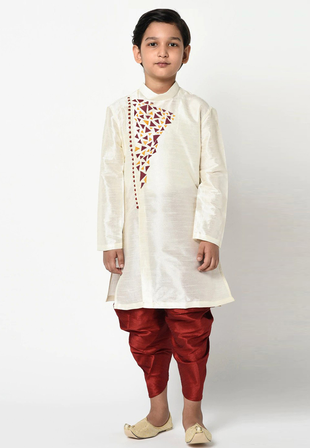 Off White Dupion Silk Kids Dhoti Kurta 235401