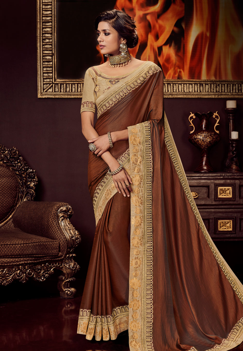 Brown Silk Party Wear Saree 161713