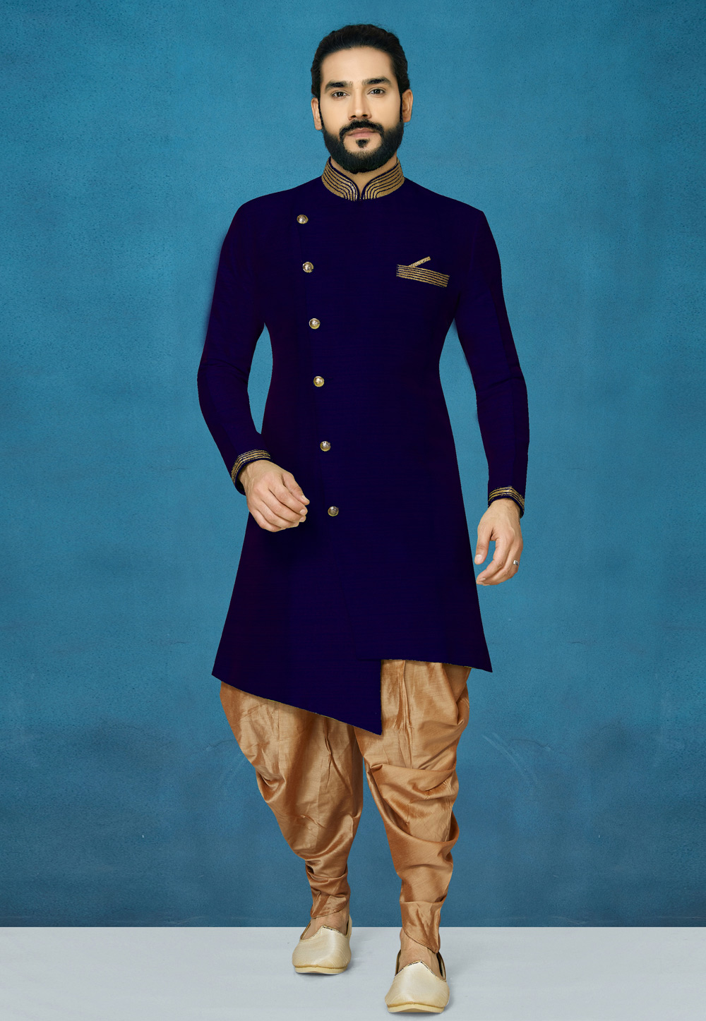 Blue Art Silk Indo Western Suit 244624