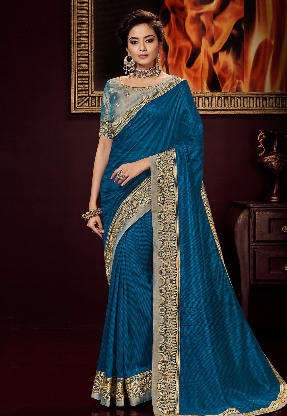 Blue Silk Saree With Blouse 161715