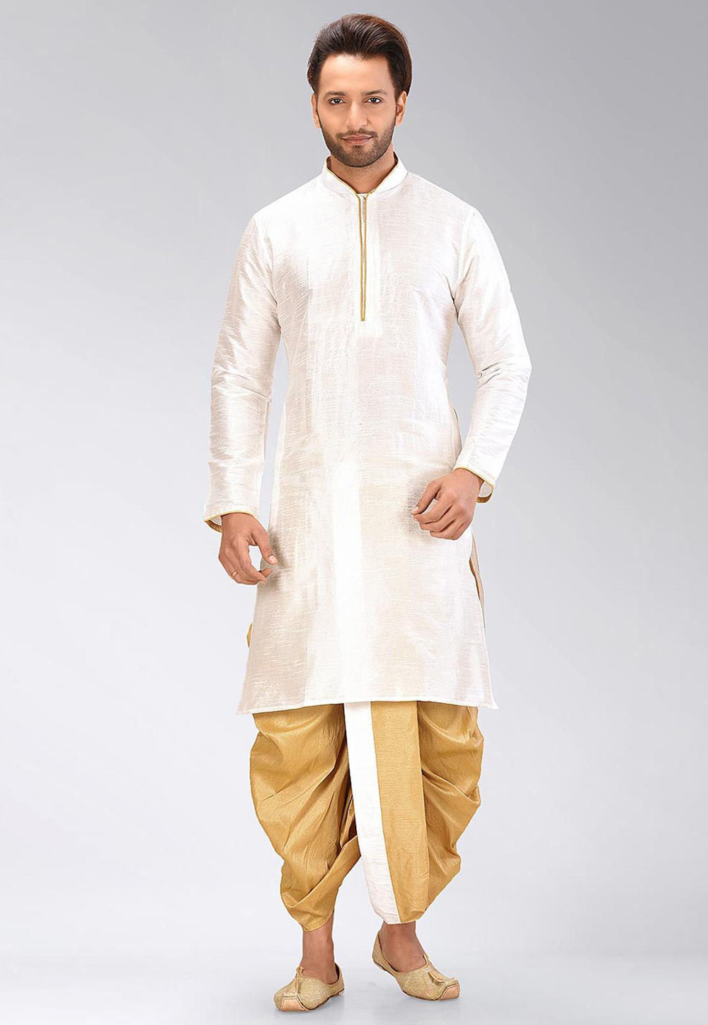 White Kurta Dhupion Art Silk Dhoti