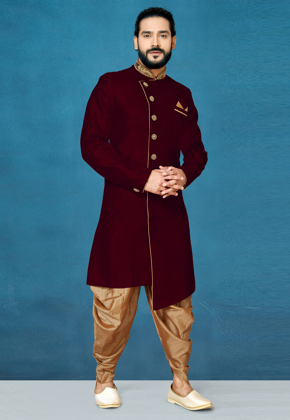 Maroon Art Silk Indo Western Suit 244626