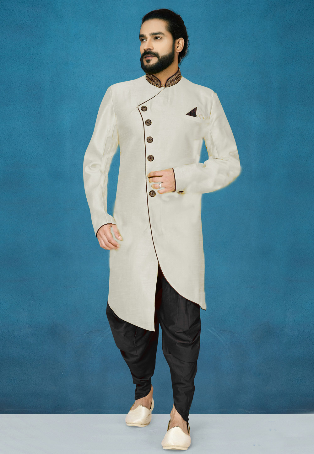 Off White Art Silk Indo Western Suit 244627