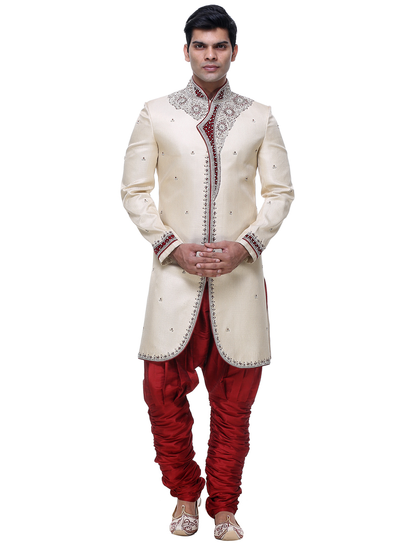 Cream Brocade Indo Western Sherwani 92858