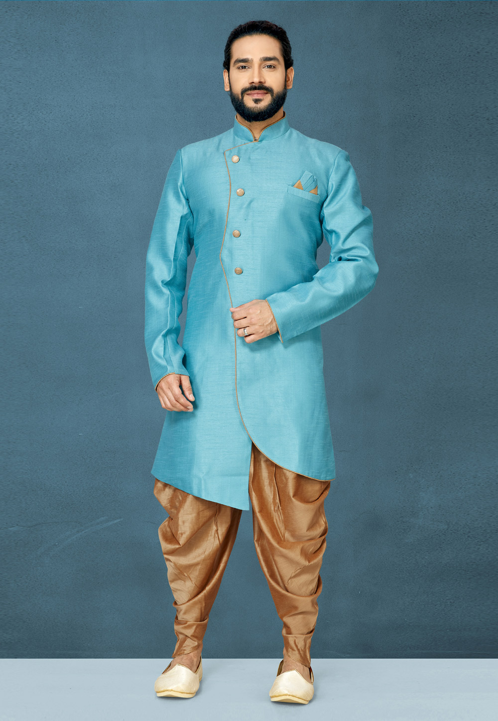 Sky Blue Art Silk Indo Western Suit 244628