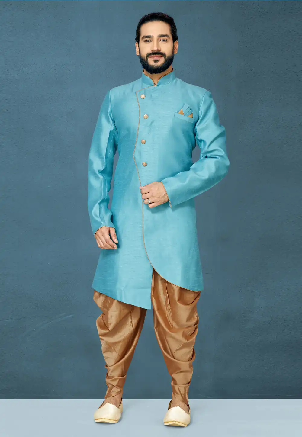 Sky Blue Art Silk Indo Western Suit 244628