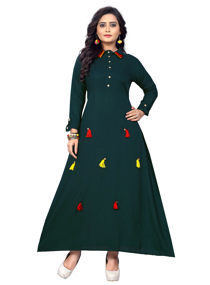 Green Cotton Readymade Kurti 148136
