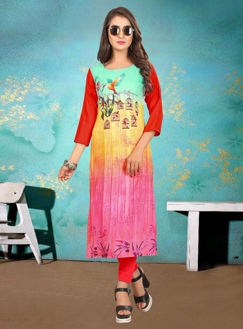 Pink Rayon Readymade Kurti 148335