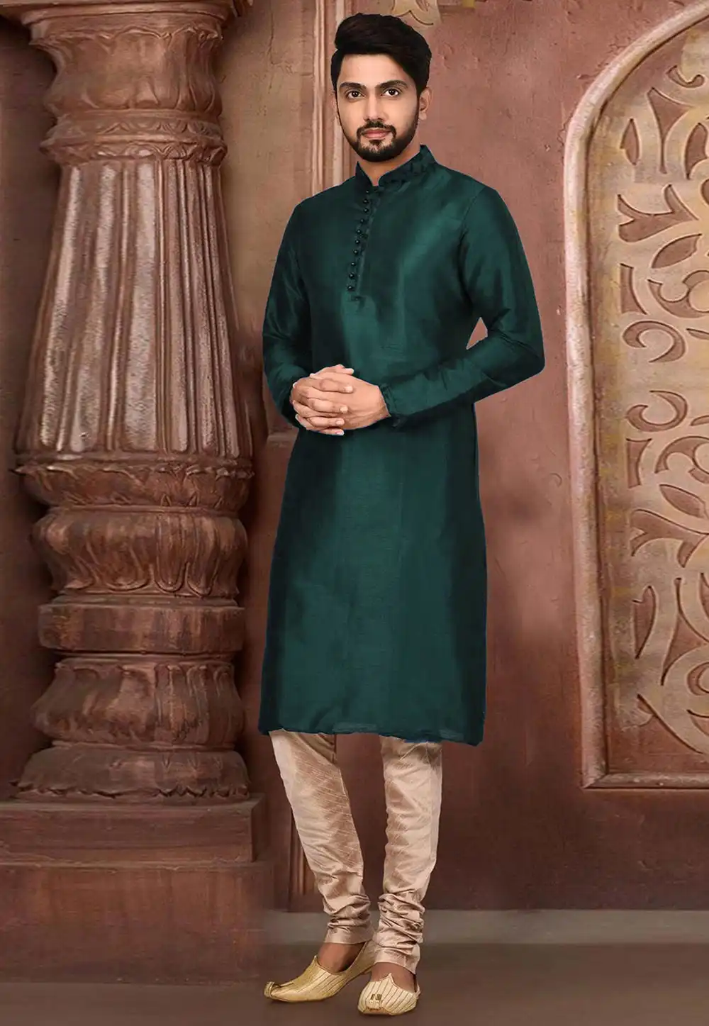Green Dupion Silk Kurta Pajama 235435