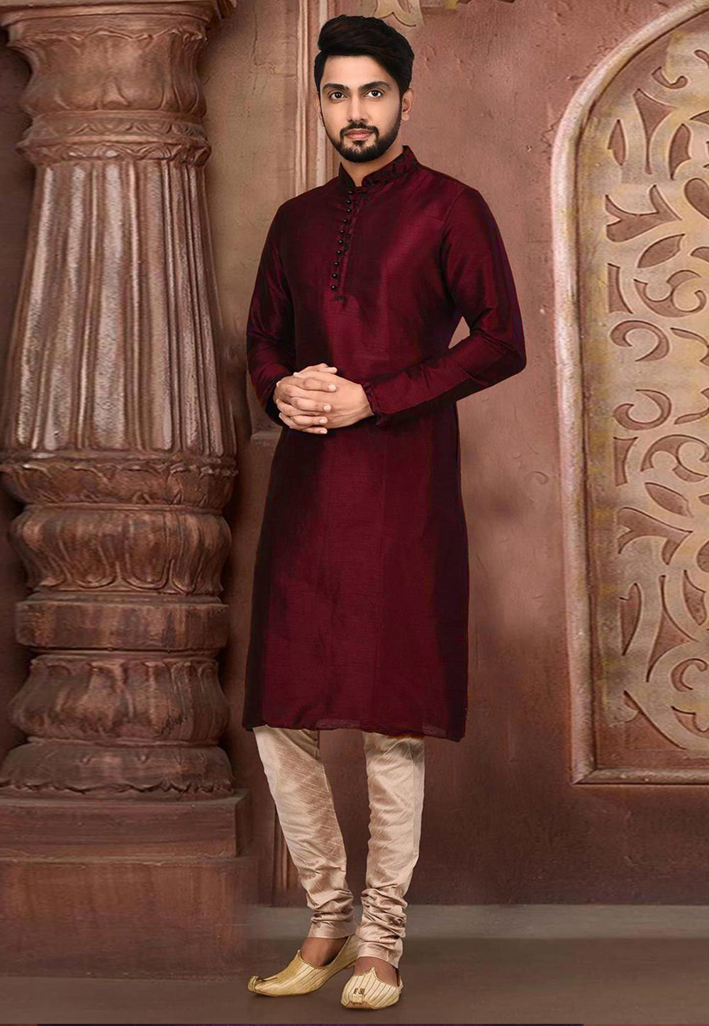 Maroon Dupion Silk Kurta Pajama 235438