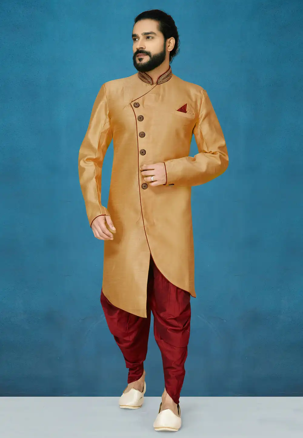 Golden Art Silk Indo Western Suit 244630