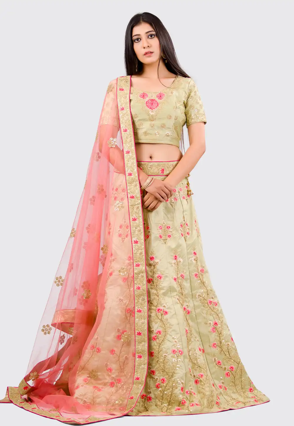 Beige Silk A Line Lehenga Choli 154588