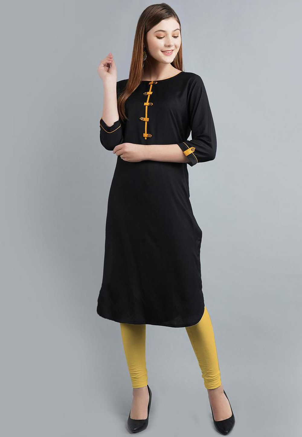 Black Rayon Readymade Kurta Set With Legging 214553