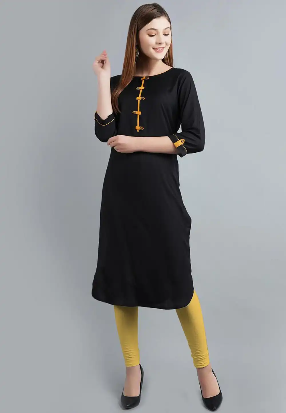 Black Rayon Readymade Kurta Set With Legging 214553