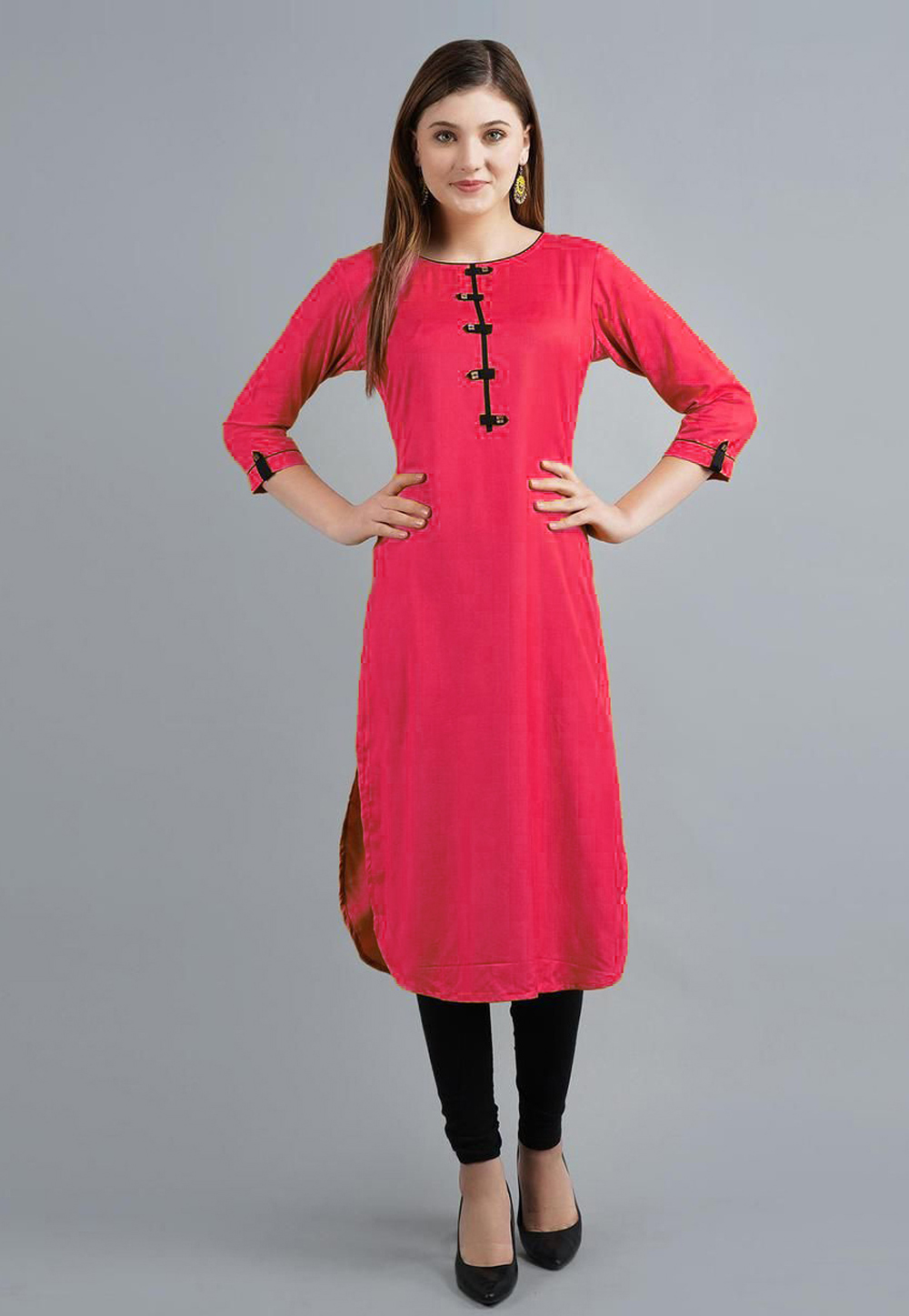 Pink Rayon Kurta Set With Legging 219416