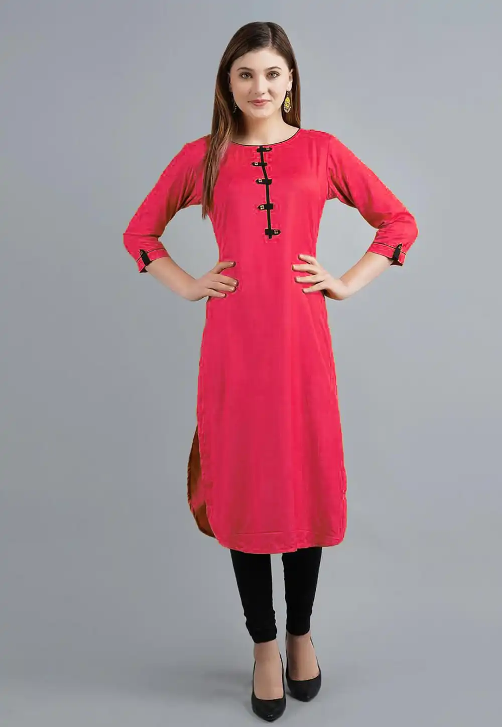Pink Rayon Kurta Set With Legging 219416