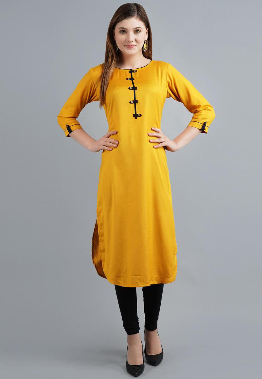 Mustard Rayon Readymade Kurta Set With Legging 214554