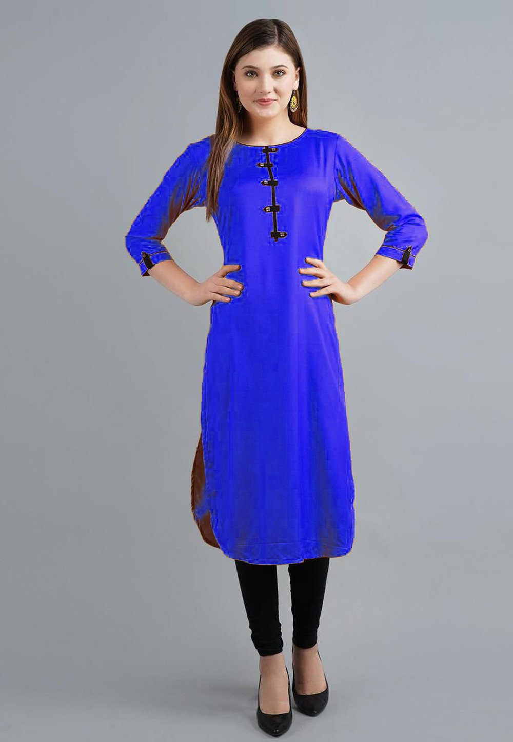 Blue Rayon Kurta Set With Legging 219418
