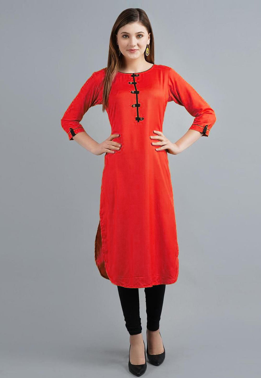 Red Rayon Kurta Set With Legging 219419
