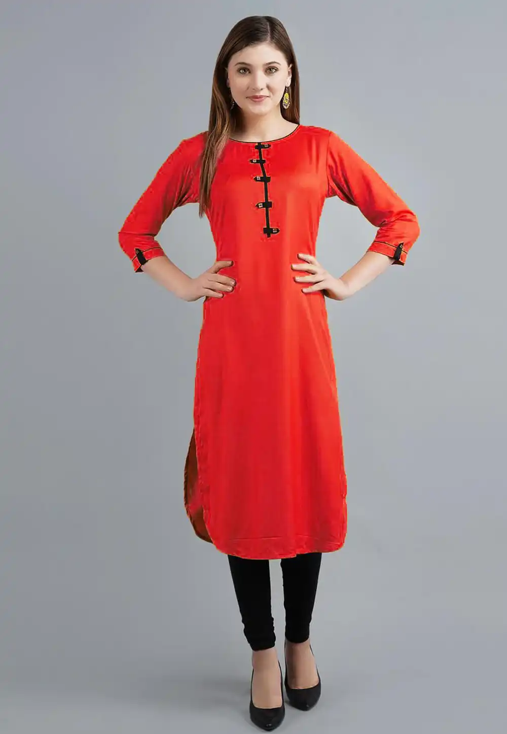 Red Rayon Kurta Set With Legging 219419