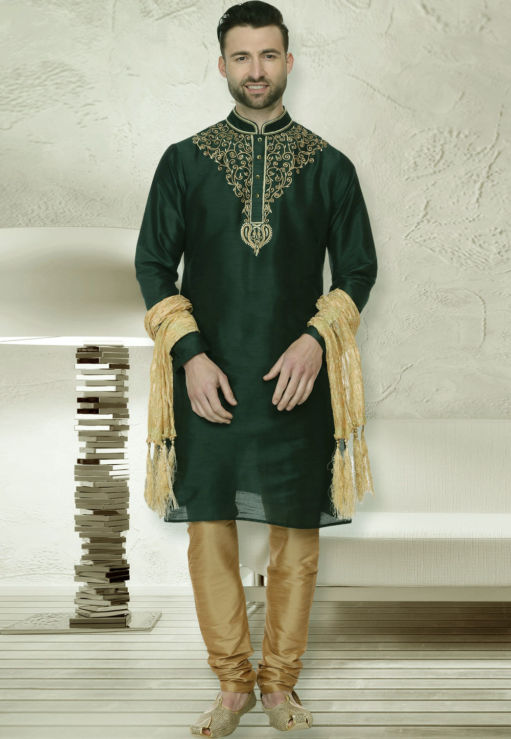 Green Dupion Silk Readymade Kurta Pajama 160965