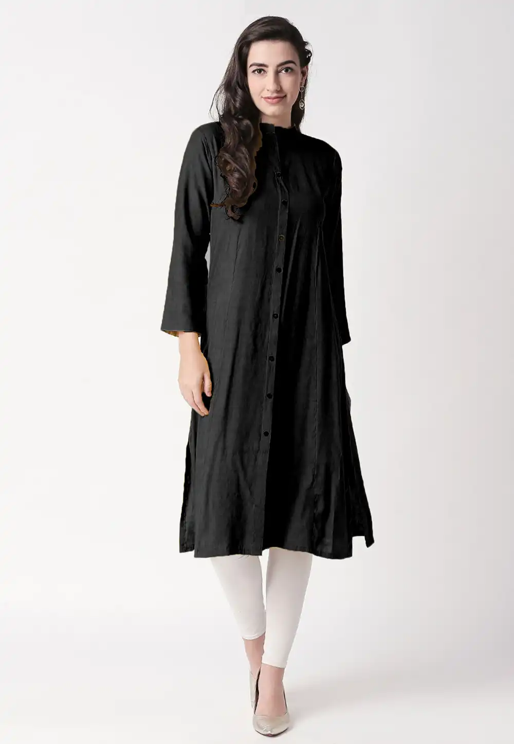 Black Rayon Kurta Set With Legging 219420