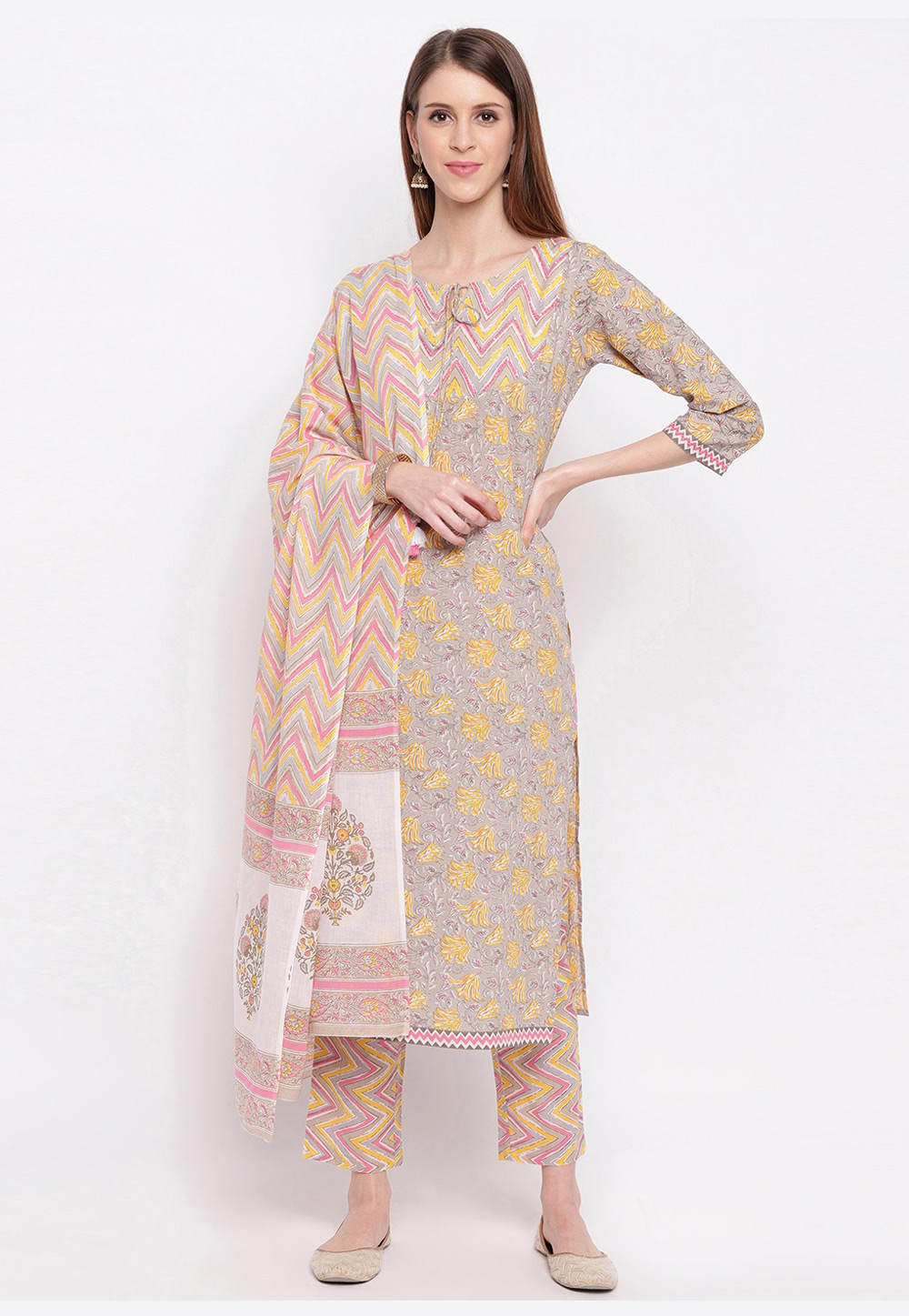 Grey Cotton Readymade Kurti 211622