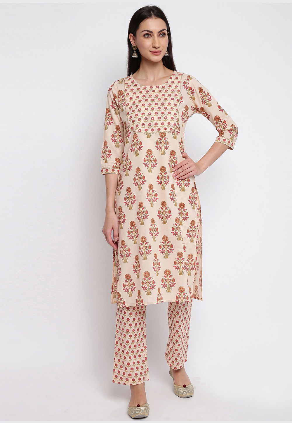 Cream Cotton Readymade Kurti 211638