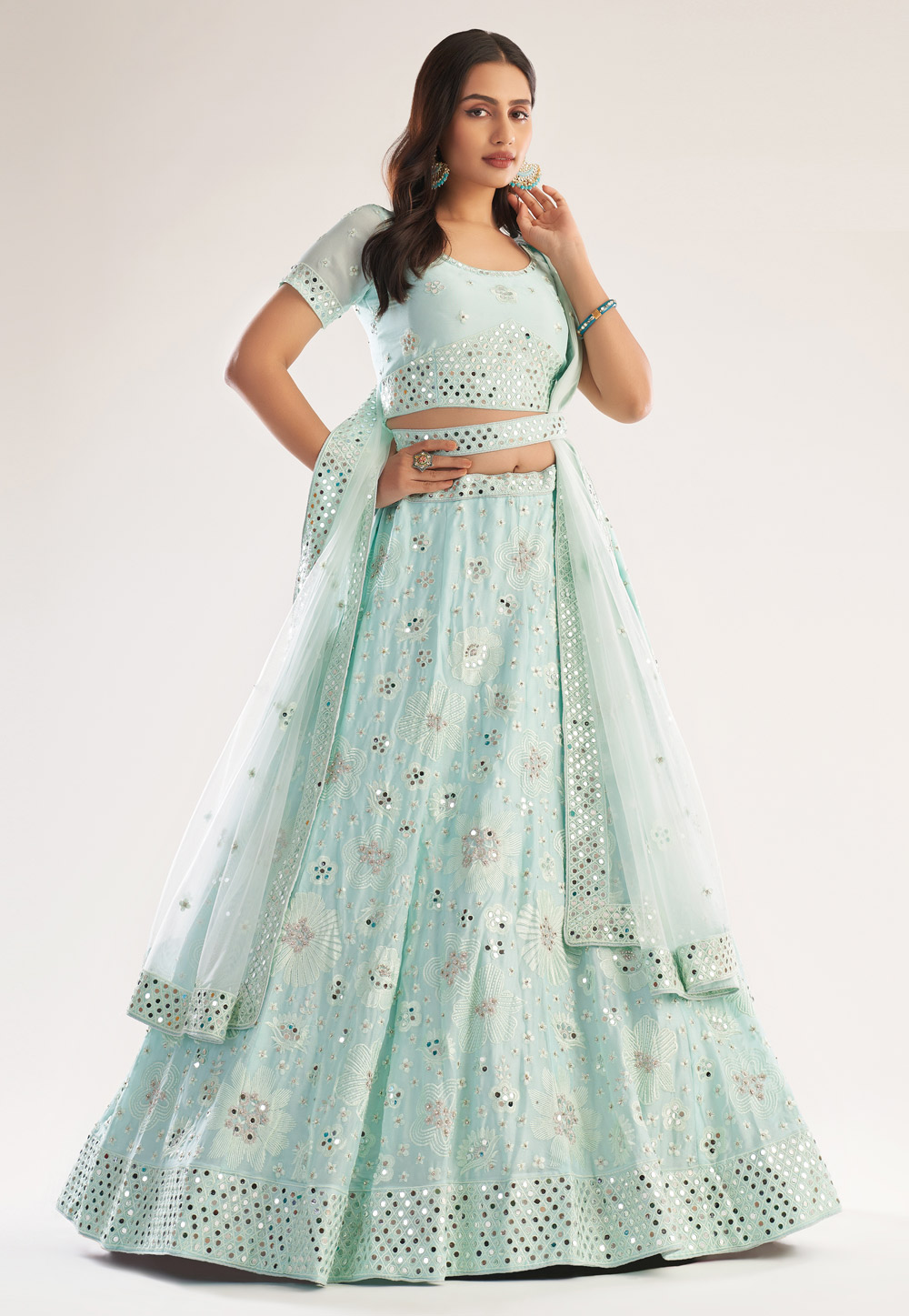 Sky Blue Net Circular Lehenga Choli 239532