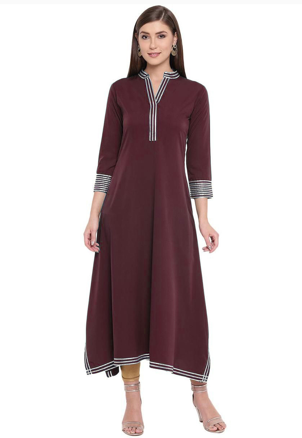 Wine Rayon Kurta Set With Legging 219425