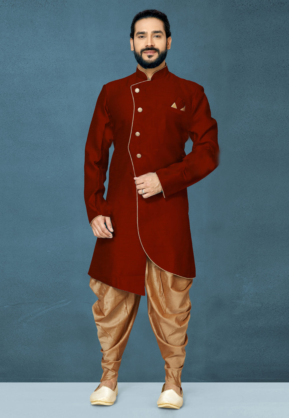 Maroon Art Silk Indo Western Suit 244635