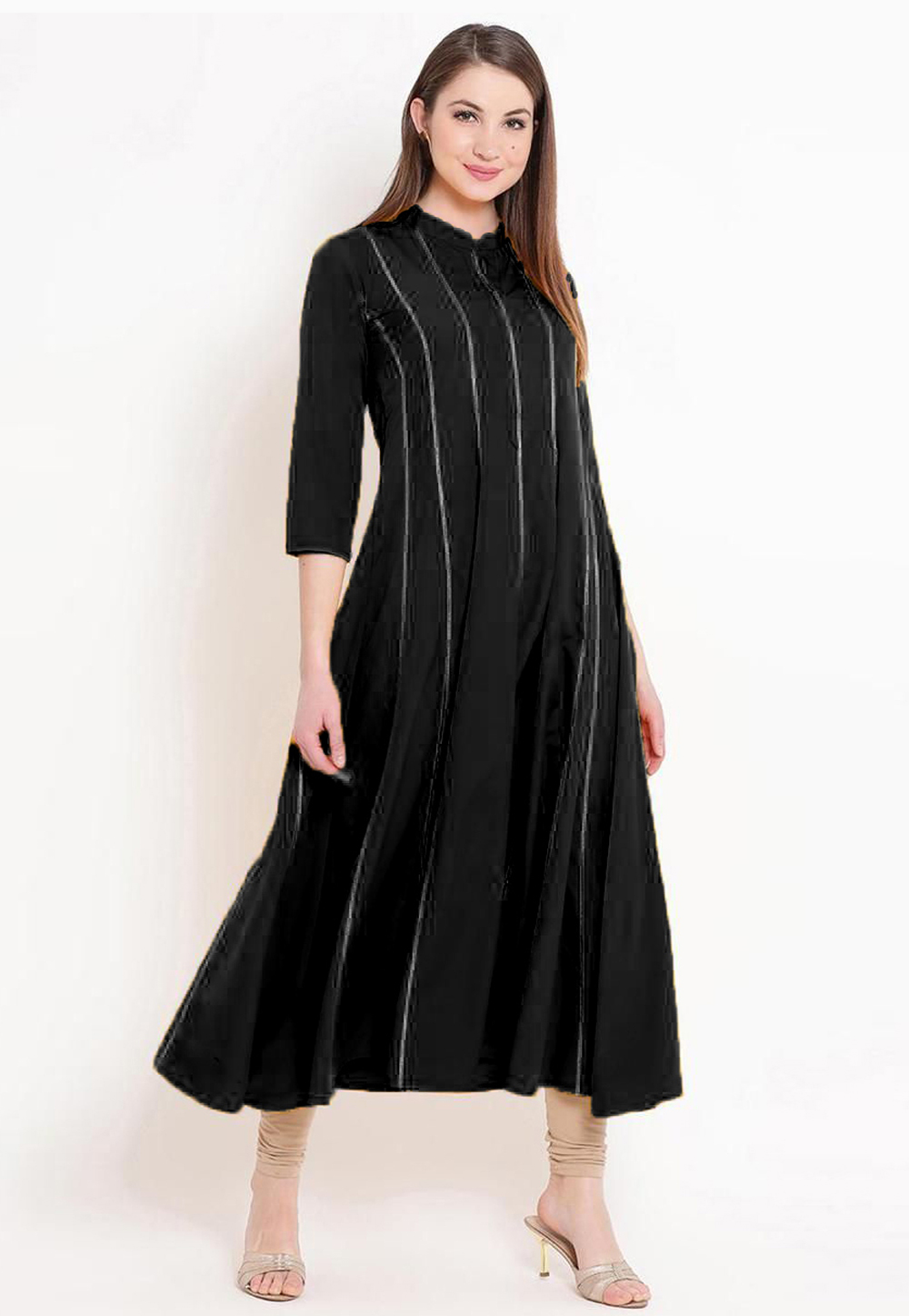 Black Rayon Kurta Set With Legging 219428