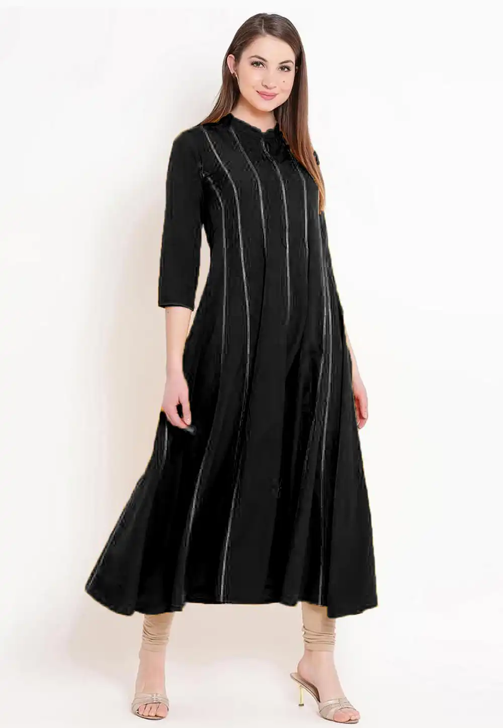 Black Rayon Kurta Set With Legging 219428