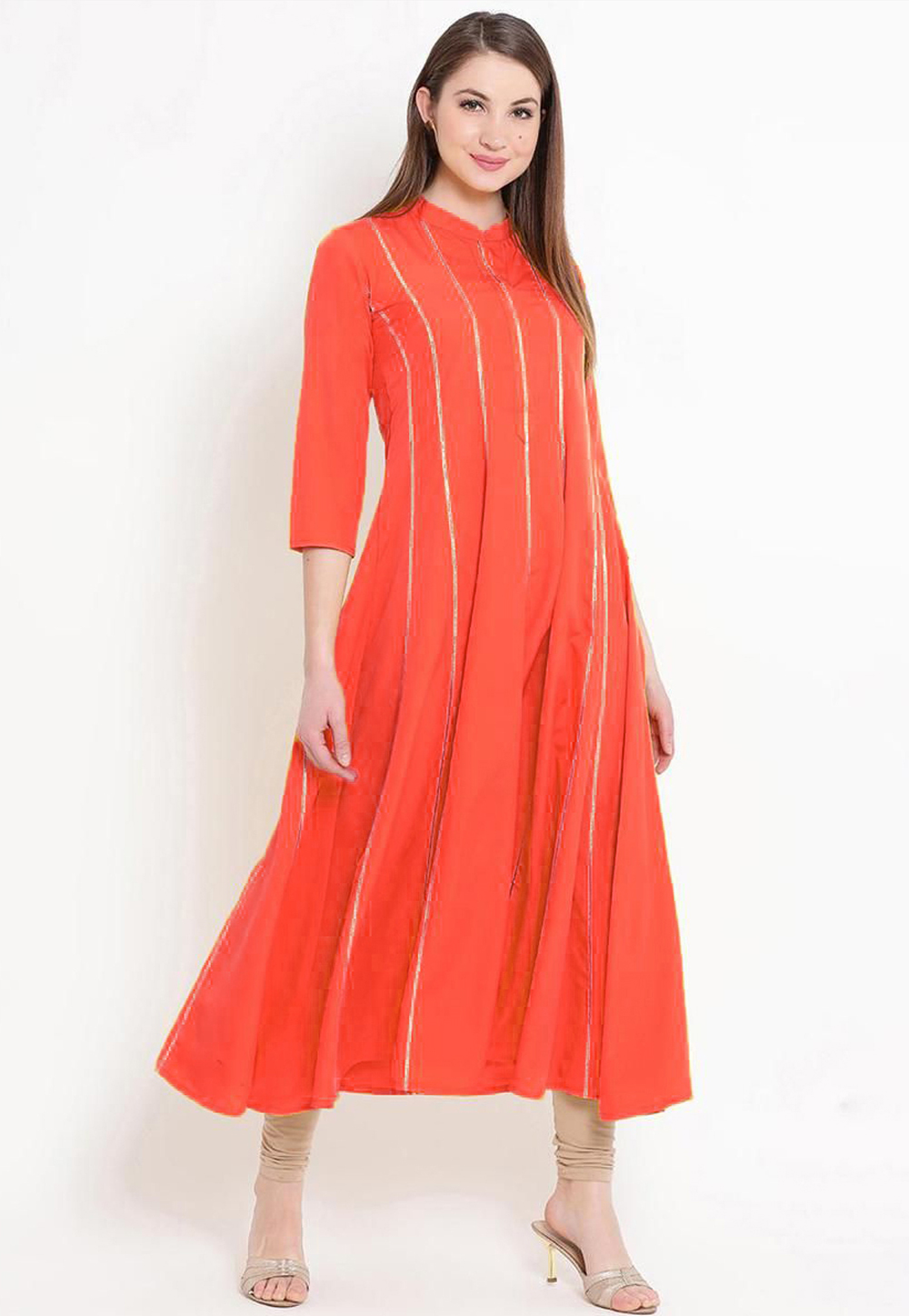 Orange Rayon Kurta Set With Legging 219429
