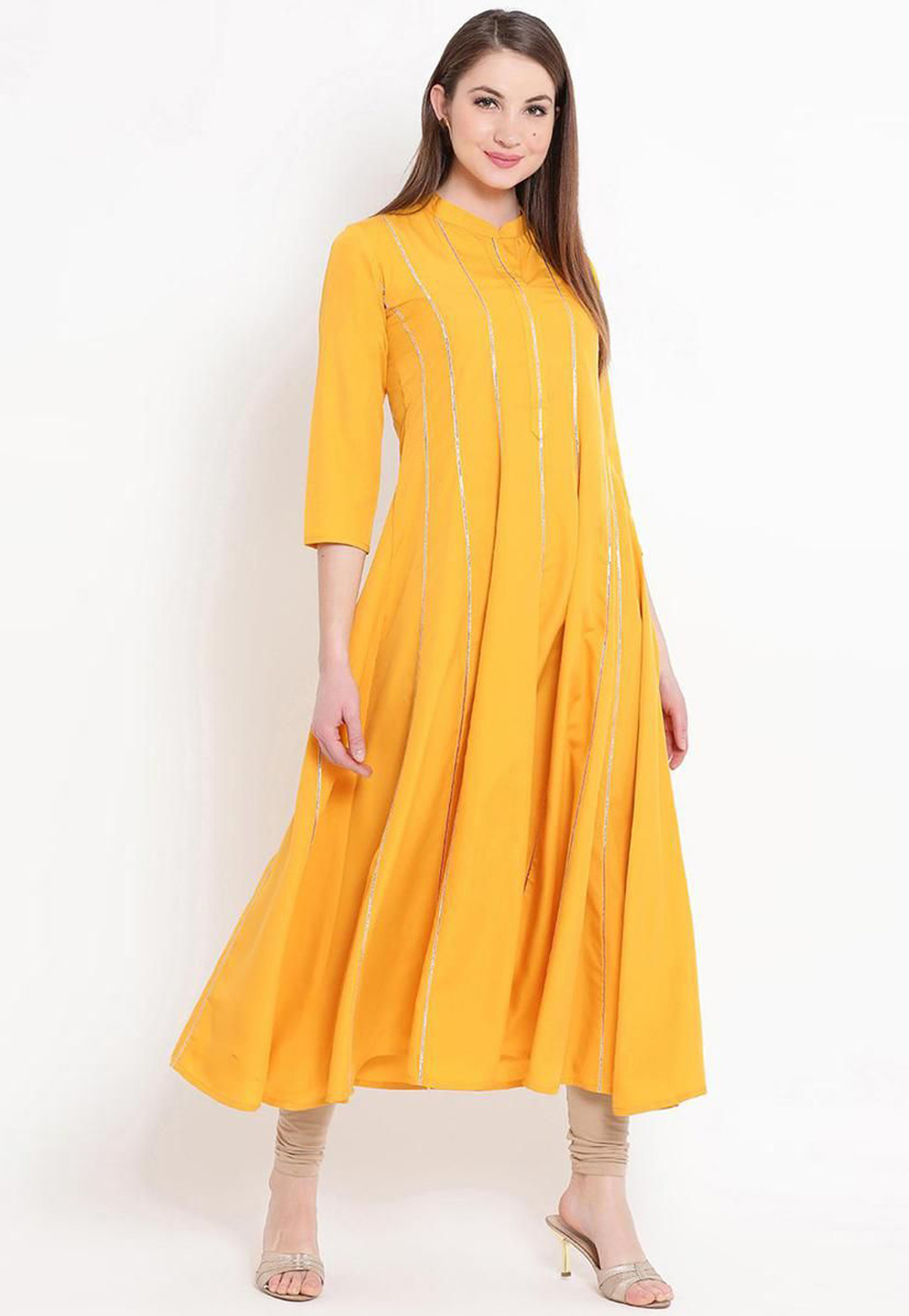 Yellow Rayon Readymade Kurta Set With Legging 214557